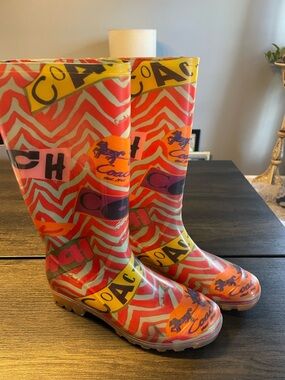 Coach Unique Pink and Coral Rain Boots